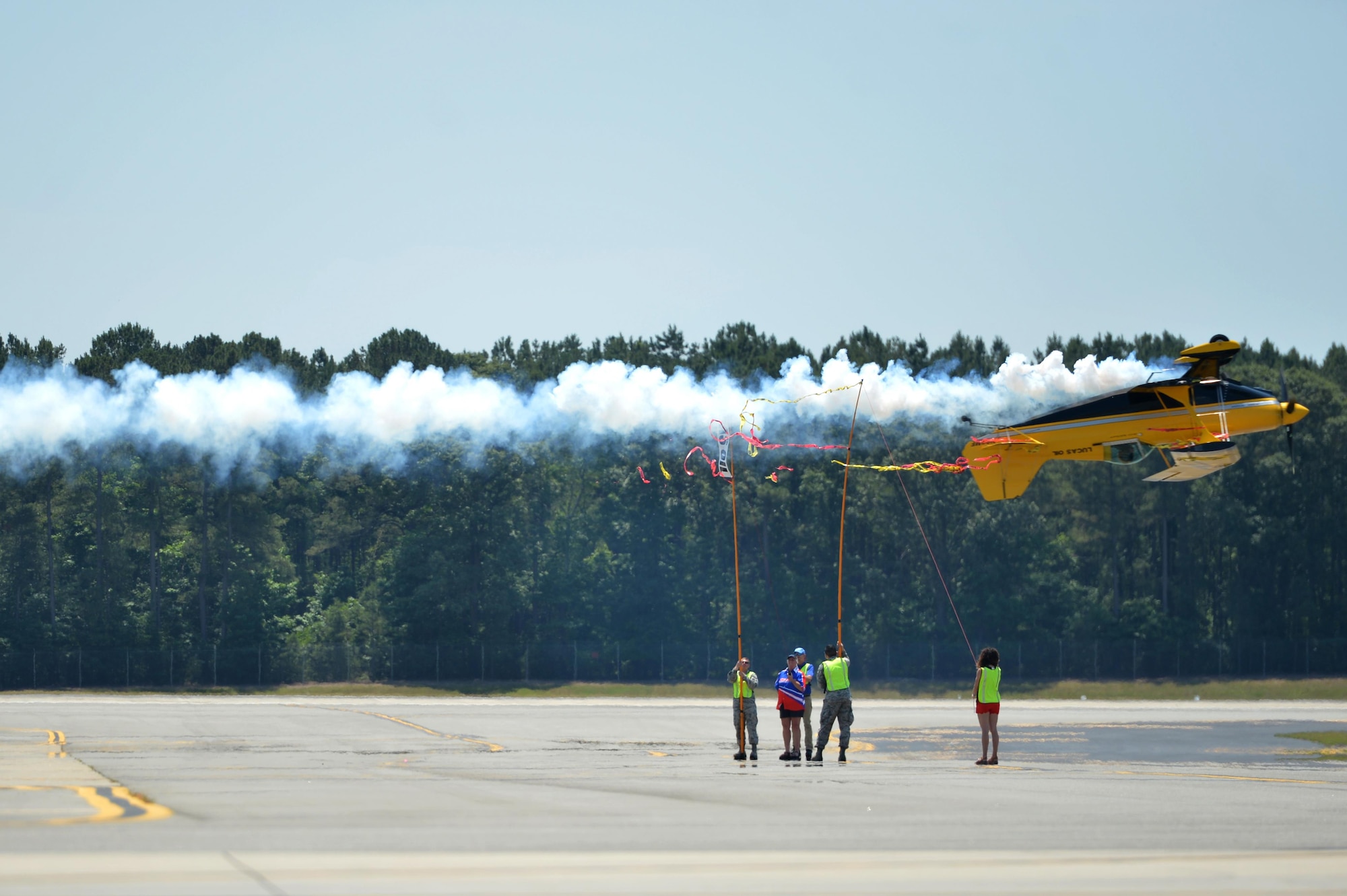 A PITTS S-1-11B flying for Lucas Oil performed at the Wings Over Wayne Air Show, May 20, 2017, at Seymour Johnson Air Force Base, North Carolina. Michael Wiskus, the PITTS pilot, has flown for more than 38 years. U.S. Air Force photo by Airman 1st Class Christopher Maldonado)