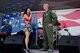 Singer Danika Portz thanks Maj. Matthew Olde, Wings Over Wayne Air Show director, for the chance to perform during the Wings Over Wayne Air Show, May 19, 2017, at Seymour Johnson Air Force Base, North Carolina. Portz also sang the National Anthem prior to the opening ceremony on both days of the air show. (U.S. Air Force photo by Airman 1st Class Kenneth Boyton)