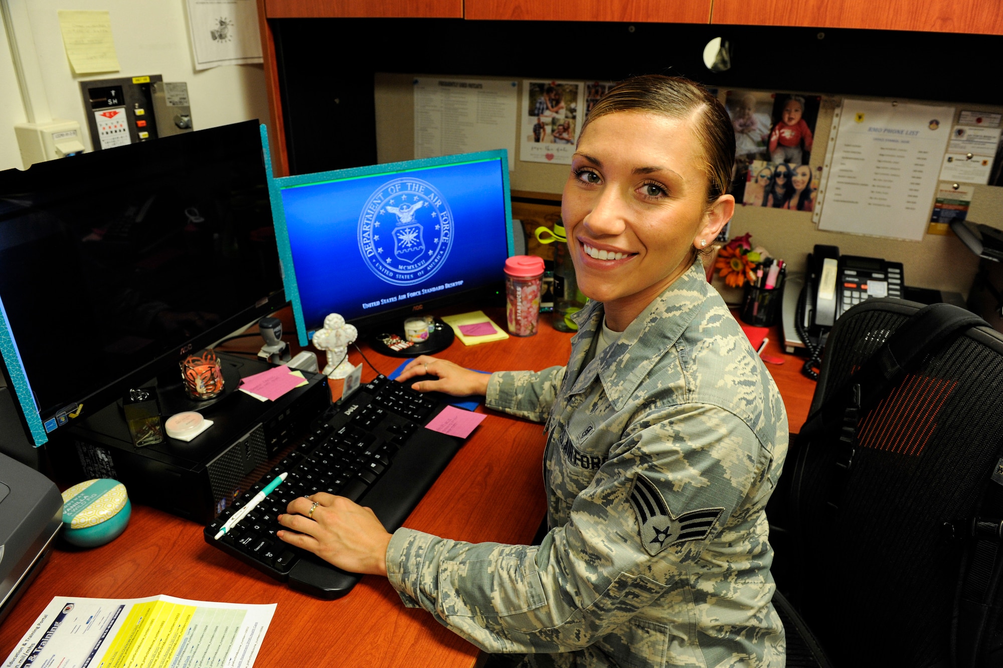 U.S. Air Force Senior Airman Danielle Clemons, 18th Medical Group Medical Services Account cashier, works at her station May 16, 2017, at Kadena Air Base, Japan. Clemons recently provided medical assistance to a local family upon witnessing a car accident. (U.S. Air Force photo by Senior Airman Lynette M. Rolen)