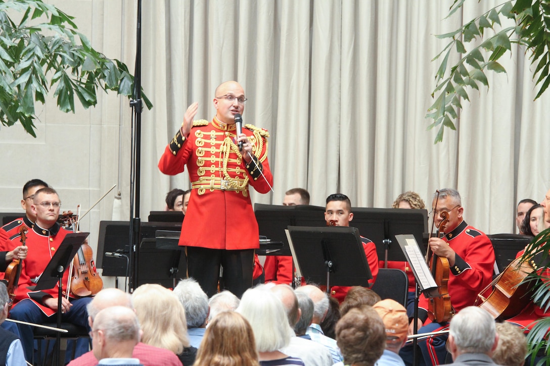 On May 21, 2017, the Marine Chamber Orchestra performed a concert at the National Gallery of Art in Washington, D.C. to open the exhibit titled "America Collects Eighteenth-Century French Painting." (U.S. Marine Corps photo by Master Sgt. Amanda Simmons/released)