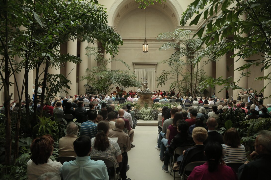 On May 21, 2017, the Marine Chamber Orchestra performed a concert at the National Gallery of Art in Washington, D.C. to open the exhibit titled "America Collects Eighteenth-Century French Painting." (U.S. Marine Corps photo by Master Sgt. Amanda Simmons/released)