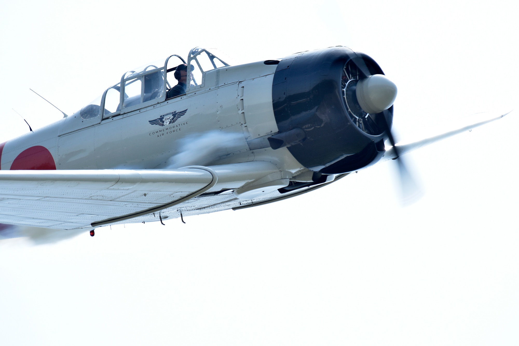 A Japanese Mitsubishi A6M Zero aircraft performs as part of the "Tora! Tora! Tora!" performance during the Wings Over Wayne Air Show, May 21, 2017, at Seymour Johnson Air Force Base, North Carolina. The air show is a way for Seymour Johnson AFB to thank local and regional communities for their ongoing support. (U.S. Air Force photo by Airman 1st Class Christopher Maldonado)