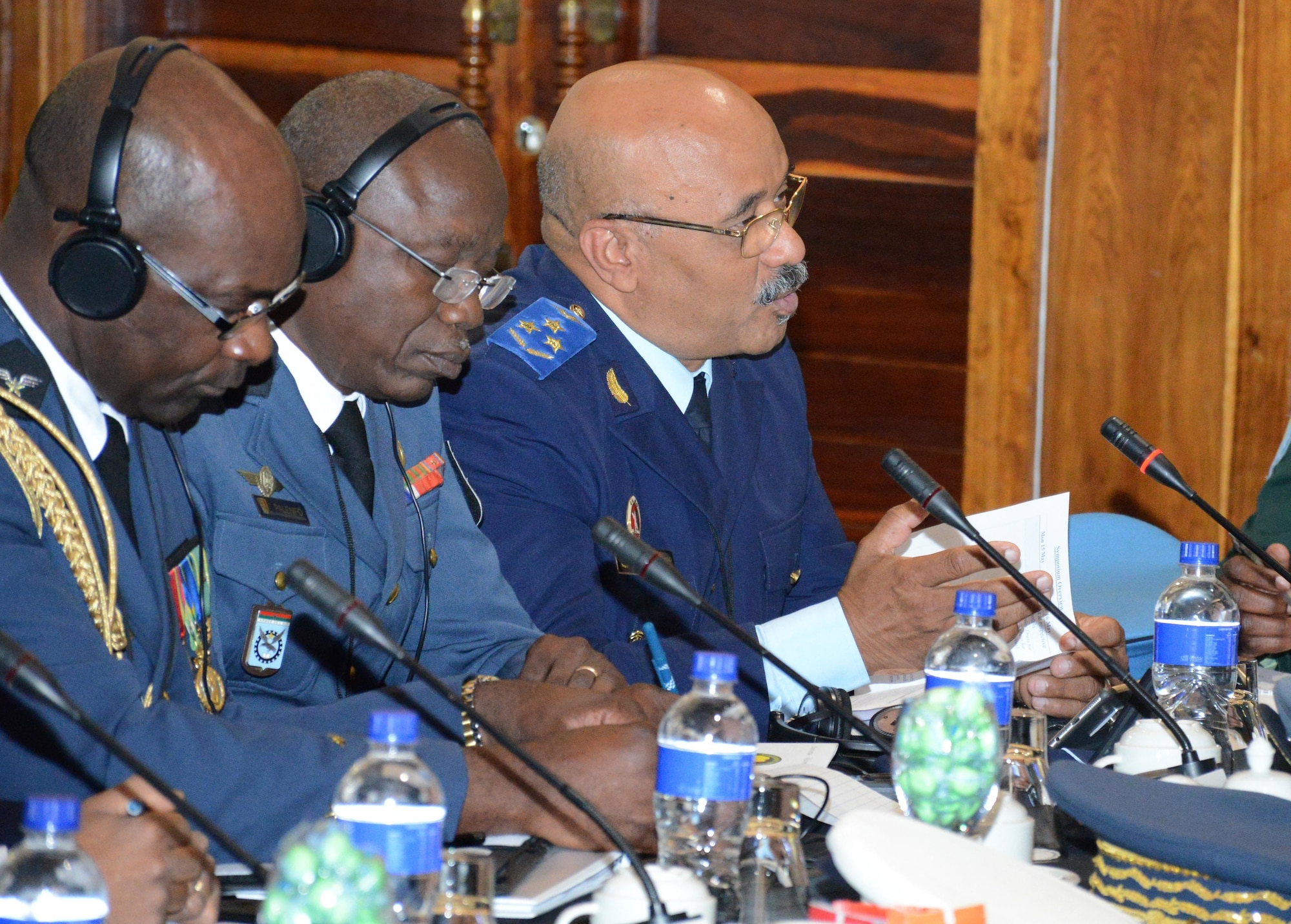 An air chief briefs during the 2017 African Air Chiefs Symposium in Kasane, Botswana, May 16, 2017. This is the seventh iteration and largest event to date. During the symposium, air chiefs participated in several round-table discussions focused on the training aspect of force development. (Courtesy photo by Botswana Defence Force Cpl. Kgomotso Mobiakgotla)