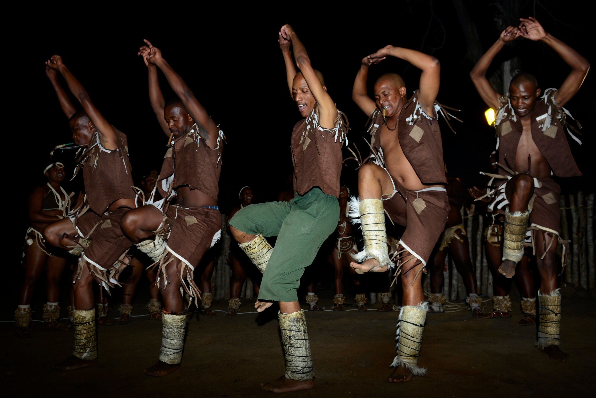Dancers preform at the closing ceremony of the 2017 African Air Chiefs Symposium in Kasane, Botswana on May 17, 2017. The closing ceremony was held in conjunction with a cultural dinner organized by the symposium’s co-host, Botswana. The U.S. and Botswana have a strong relationship, and the U.S. military has a long and productive history of working with the Botswana Defence Force.(U.S. Air Force photo by Staff Sgt. Krystal Ardrey)