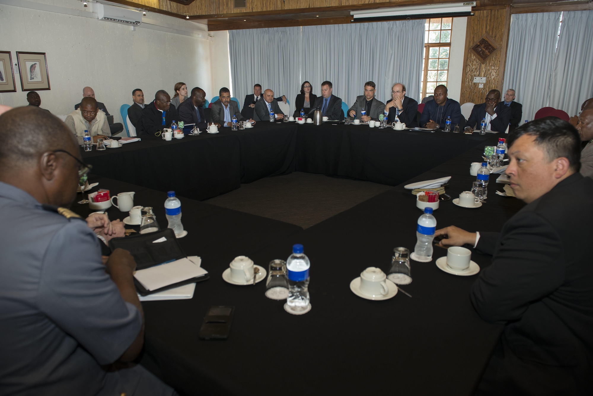 African Air Chiefs Symposium attendees participate in a group discussion in Kasane, Botswana on May 17, 2017. The purpose of the symposium is to create a forum for air chiefs from across the African continent to come together to address regional and continental issues, enhance relationships and increase cooperation. This year's conference focused on the training aspect of force development. (U.S. Air Force photo by Staff Sgt. Krystal Ardrey)