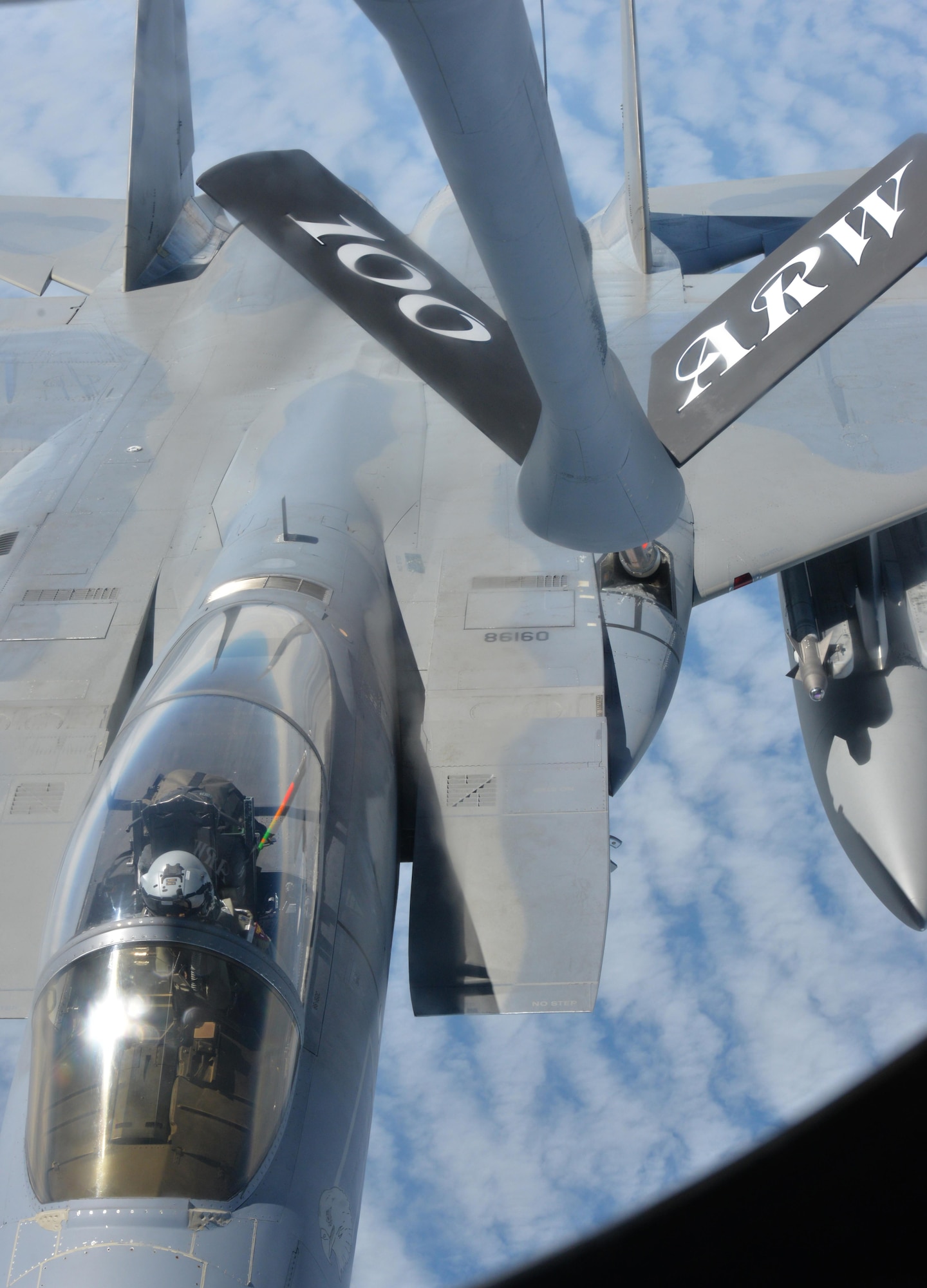 An F-15 Eagle from RAF Lakenheath, England, receives fuel from a KC-135 Stratotanker May 19, 2017. The KC-135 is assigned to RAF Mildenhall, England. Both aircraft are on their way to support Arctic Challenge 2017, a multinational exercise encompassing 11 nations and more than 100 aircraft. (U.S. Air Force photo by Tech. Sgt. David Dobrydney)