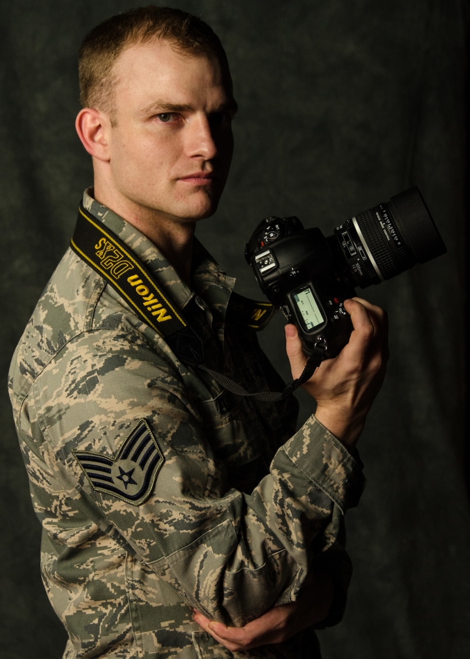 Air Force Staff Sgt. Colton Elliott has faced much adversity throughout his life and now he’s found a home with the Air National Guard. Elliott, a photojournalist with the Missouri Air National Guard’s 131st Bomb Wing, poses for a photo at Whiteman Air Force Base, Mo., April 2, 2017. Air Force photo by Airman 1st Class Halley Burgess