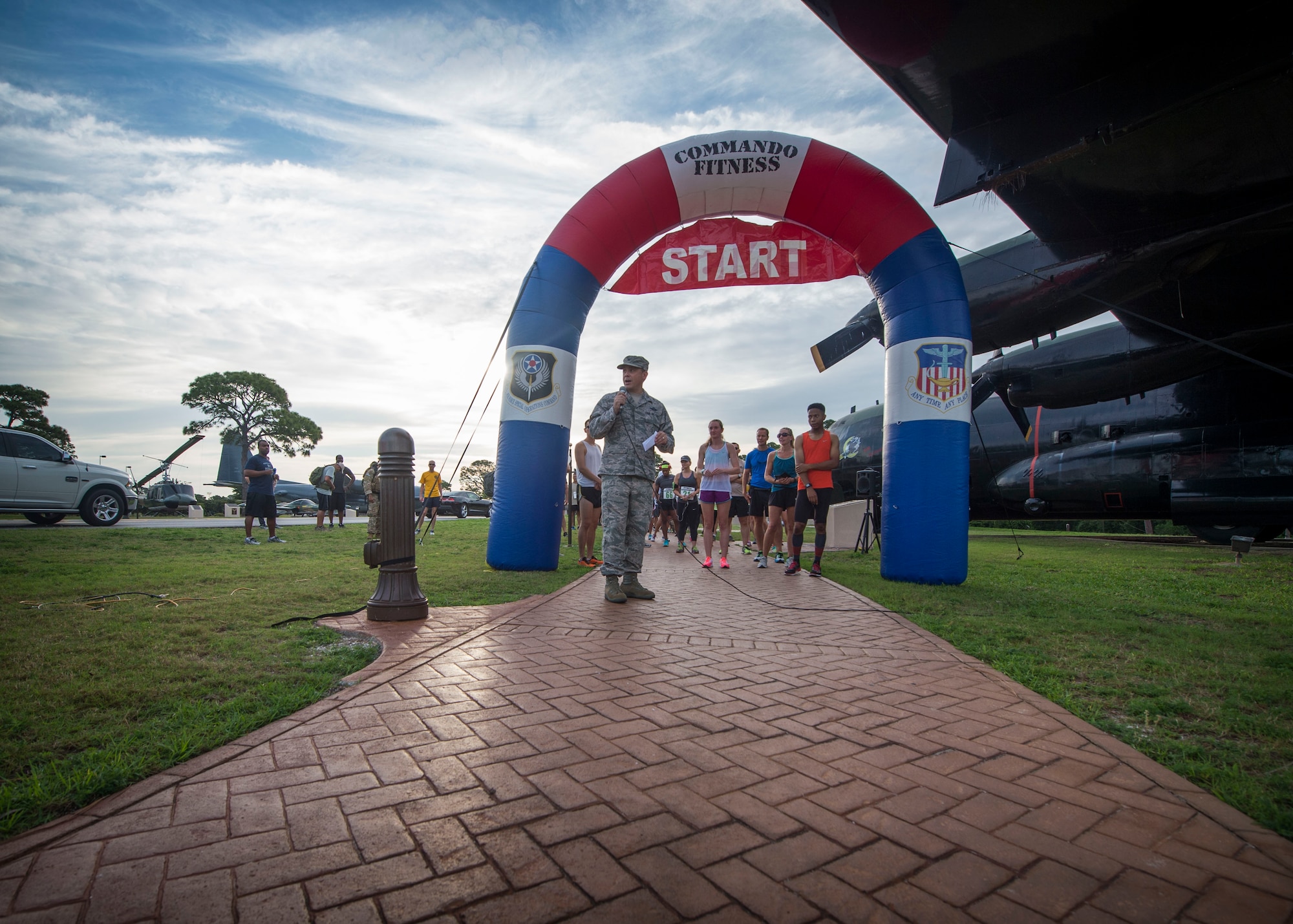 Col. Steven Breeze, vice commander of the 1st Special Operations Wing, speaks to participants during the 2nd Annual Run to Honor event at Hurlburt Field, Fla., May 18, 2017. The Run to Honor is an event held to commemorate Air Commandos, who were lost in the line of duty, through participation in athletic and memorial events. (U.S. Air Force photo by Senior Airman Krystal M. Garrett) 