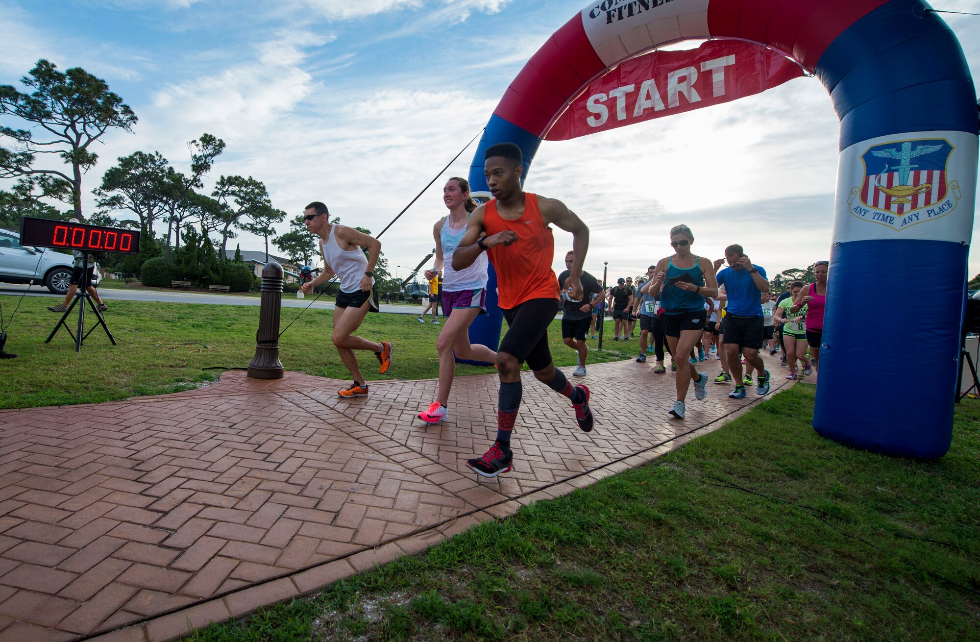 Participants take-off during the 2nd Annual Run to Honor event at Hurlburt Field, Fla., May 18, 2017. Air Force Special Operations Command Families Forever Program and the 1st Special Operations Force Support Squadron hosted the 2nd Annual Run to Remember 5k ruck, 5k and 10k. (U.S. Air Force photo by Senior Airman Krystal M. Garrett)