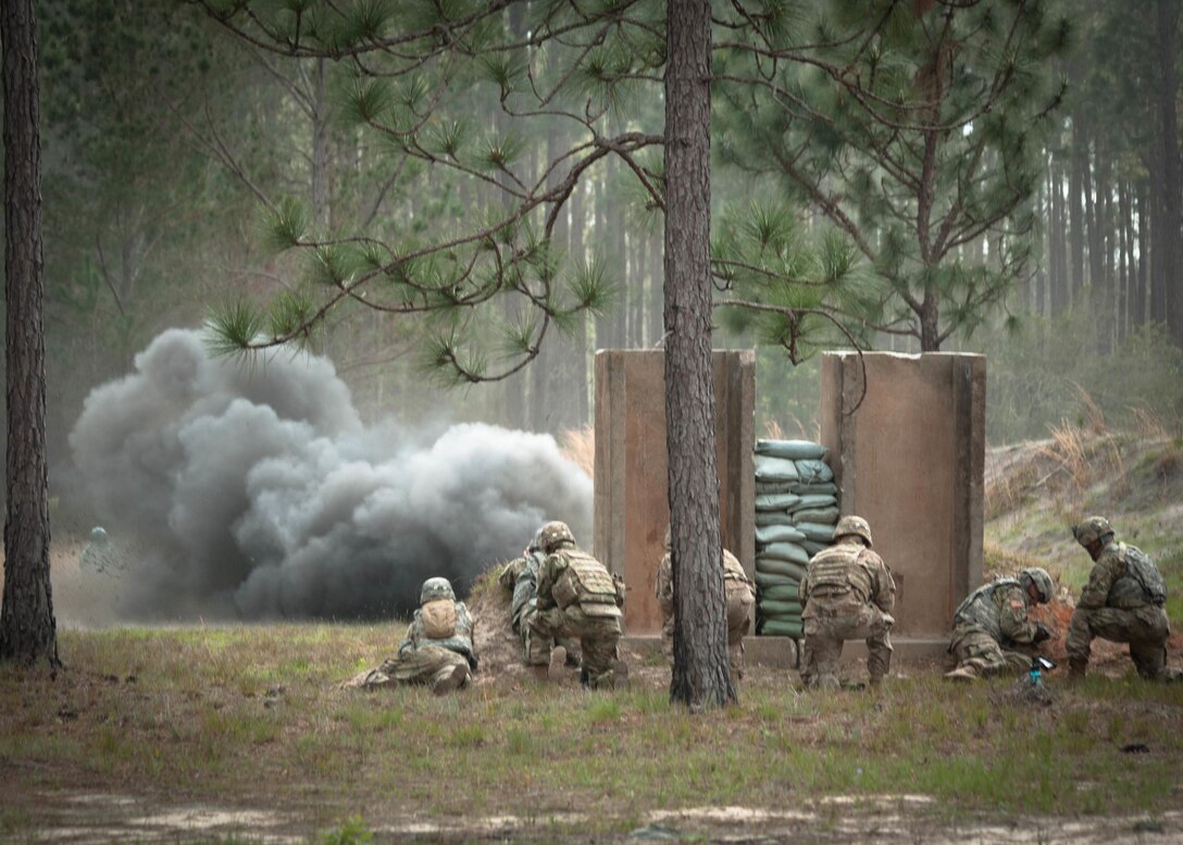 Leaders from the 3rd Infantry Division Sustainment Brigade watch as a claymore anti-personnel mine explodes at a range on Fort Stewart, Ga., March 22. The U.S. Army Engineering and Support Center, Huntsville is the designated the Range and Training Land Program Mandatory Center of Expertise and standardizes ranges and training, while decreasing the overall cost of range design, construction, operation and maintenance as well as implementing new technologies to improve training capability in support of new weapons systems and tactics.
