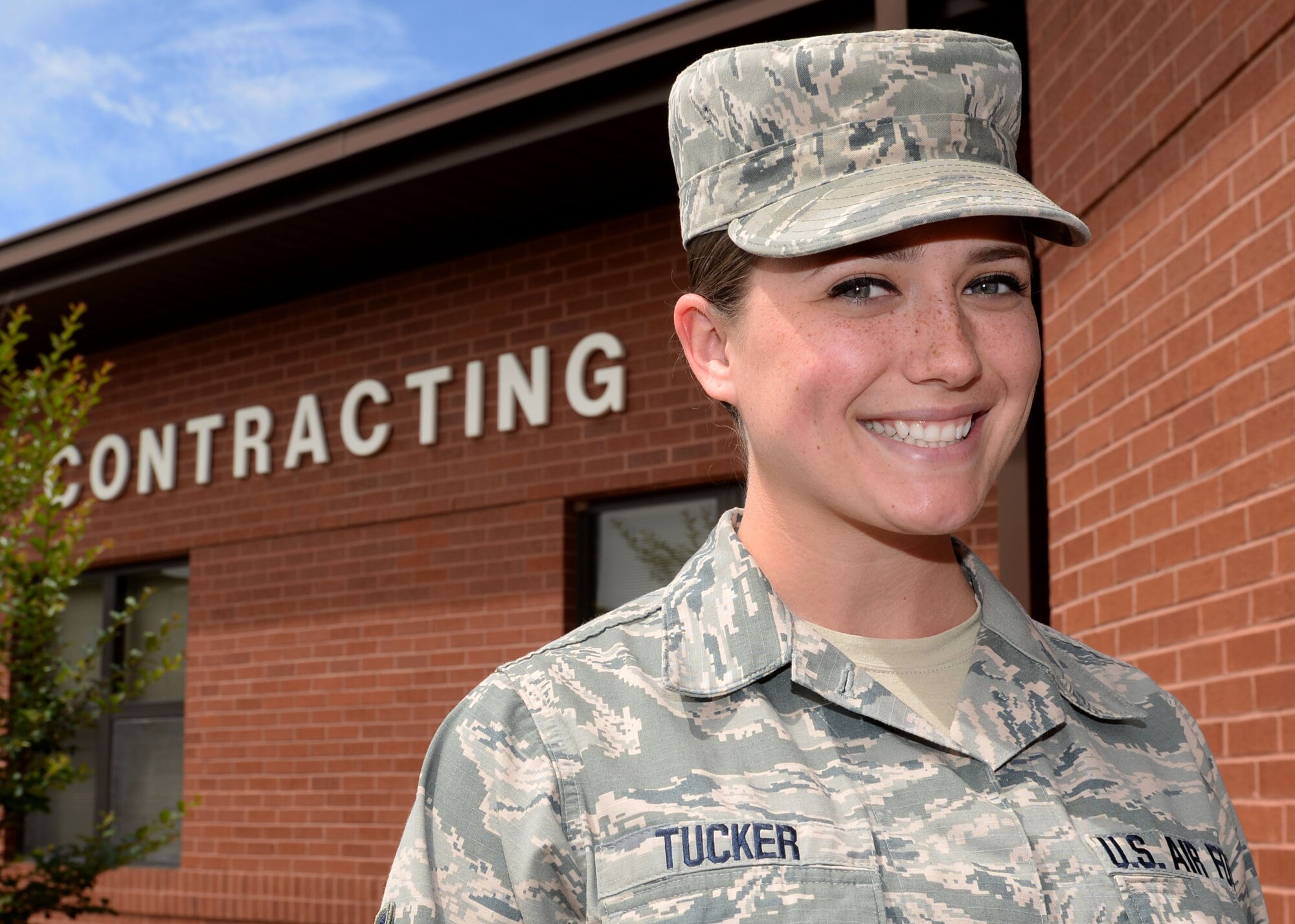 Staff Sgt. Autumn M. Tucker, 19th Contracting Squadron contract specialist, is recognized as the Combat Airlifter of the Week May 17, 2017, at Little Rock Air Force Base, Ark. Tucker was selected for her efforts negotiating and managing 35 services contracts valued at 10 million dollars in support of Team Little Rock.  She is responsible for developing and implementing business strategies for the acquisition of critical base services. (U.S. Air photo by Airman 1st Class Codie Collins)