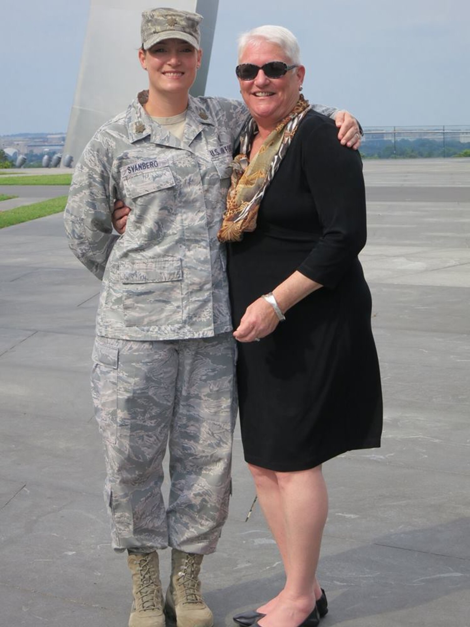 Maj. Amy Svanberg, registered nurse, with her mother, Barbara Littlefield, at her promotion ceremony, held at the Air Force Memorial in Washington D.C., last July.  Maj. Svanberg is assigned to the gastroenterology clinic at the 779th Medical Group.(photo by Maj. Craig Svanberg)