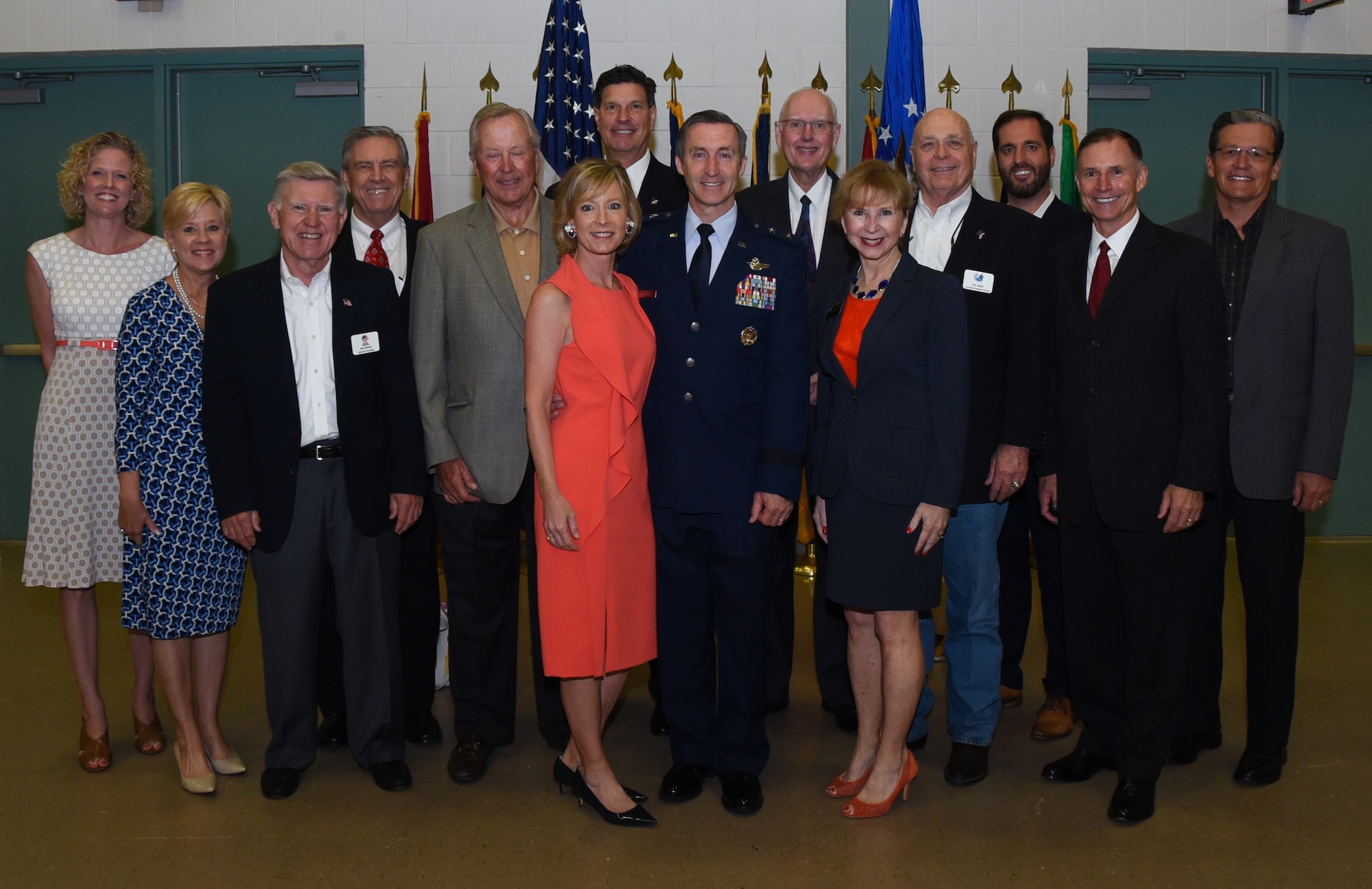 Maj. Gen. Ronald B. "Bruce" Miller, the new Tenth Air Force commander, poses with his wife and civic leaders after a change of command ceremony, May 17, 2017 at Naval Air Station Fort Worth Joint Reserve Base, Texas. This will be Miller's second time commanding a unit here, his first was as the 301st Fighter Wing Commander from 2010-2013. (U.S. Air Force photo by Ms. Julie Briden-Garcia)