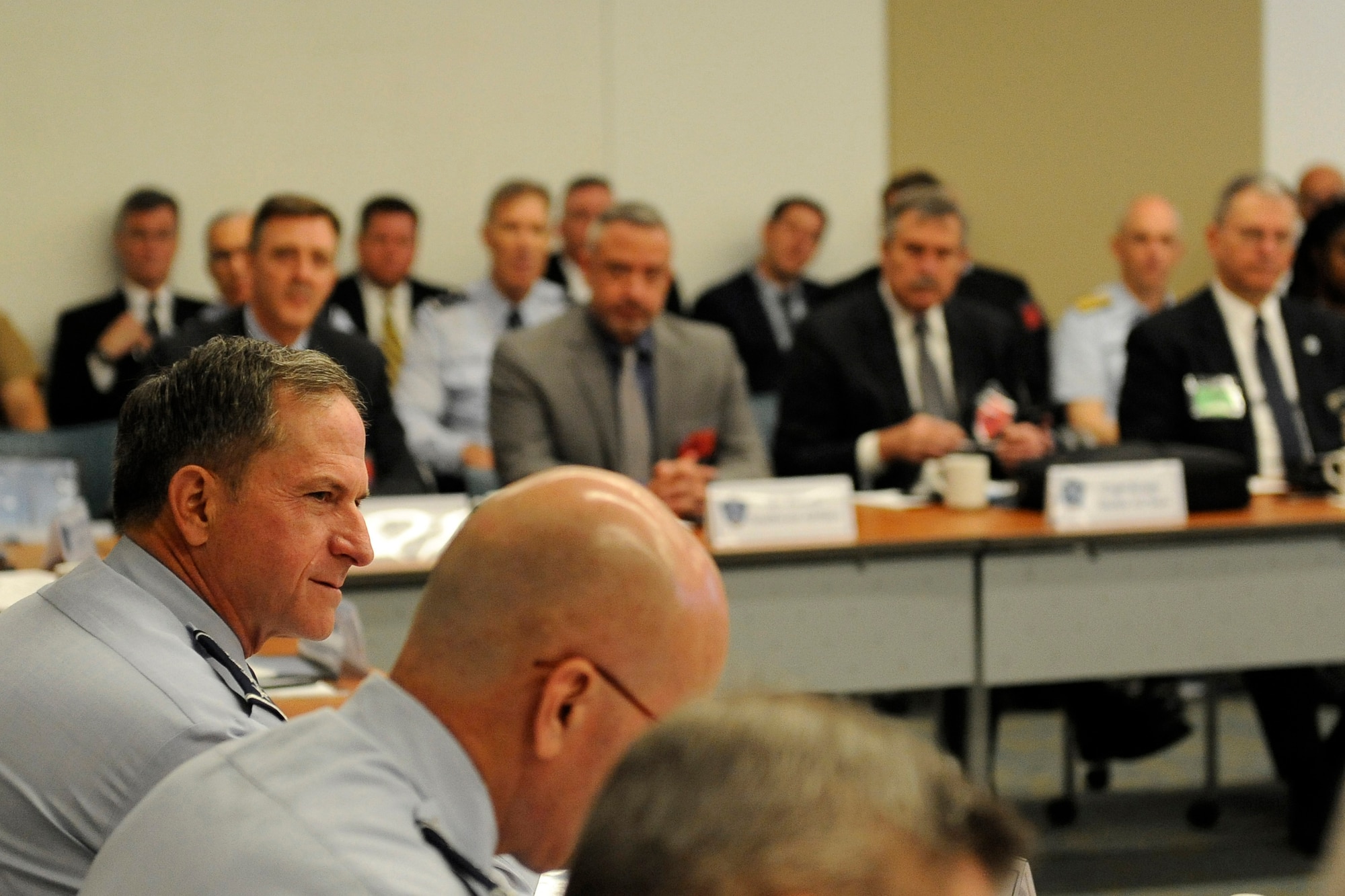 Air Force Chief of Staff Gen. David L. Goldfein discusses the national pilot sourcing with airline executives at the National Pilot Sourcing Meeting in Alexandria, Virginia, May 18, 2017. The meeting was held to discuss opportunities to improve collaboration between airlines and the military to ensure high-quality pilots for the need of the nation. (U.S. Air Force photo/Staff Sgt. Jannelle McRae)