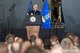 Vice President Mike Pence addresses a crowd of more than 200 Airmen and their families at Wright-Patterson Air Force Base, Ohio, May 20, 2017. During his speech, Pence thanked Airmen for their service and talked about their important role in the defense of our country. (U.S. Air Force photo by Wesley Farnsworth)