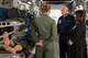Vice President Mike Pence and Second Lady Karen Pence listen as Capt. Stacey Blurton, 445th Aeromedical Evacuation Squadron flight nurse, explains the aeromedical capabilities of the C-17 Globemaster III aircraft during a visit to Wright-Patterson Air Force Base, Ohio, May 20, 2017. During his visit, Pence commemorated Armed Forces Day, addressing a crowd of more than 200 Airmen and their families, thanking them for their service. (U.S. Air Force photo by Wesley Farnsworth)
