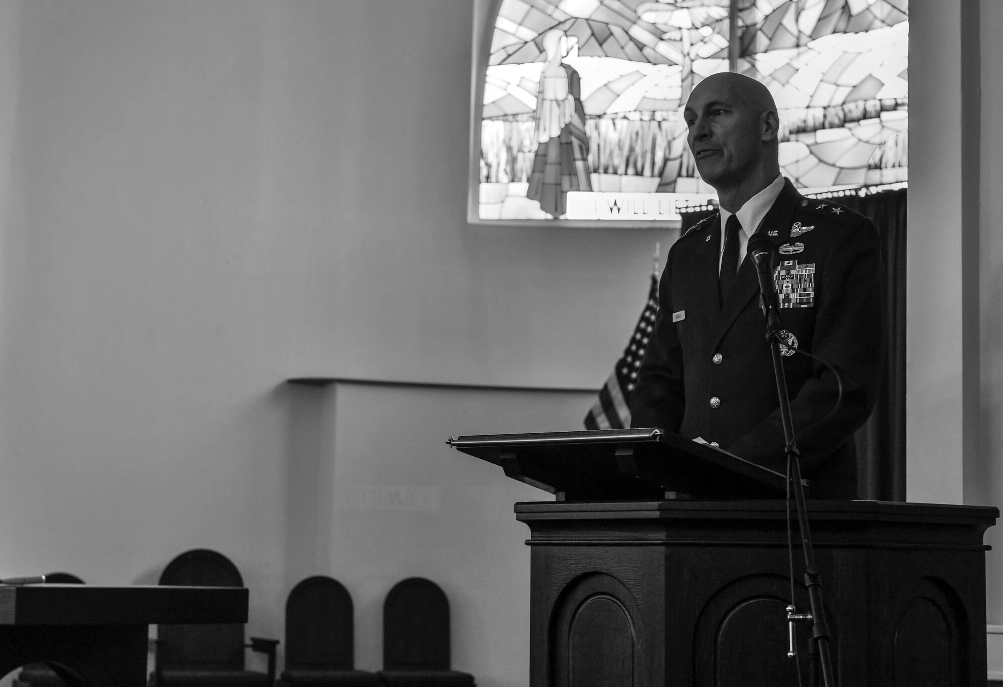 U.S. Air Force Maj. Gen. Timothy M. Zadalis, U.S. Air Forces in Europe and Air Forces Africa vice commander, speaks  during the Ramstein Area Chief's Group and German-American and International Women's Club's Kindergraves Memorial Service at U.S. Army Daenner Kaserne, Germany, May 20, 2017. The Kindergraves are the final resting place for 452 American children who died at or shortly after birth from 1952 to 1971. Every year after Mother’s Day, members of the Kaiserslautern Military Community honor their memory with a memorial service. (U.S. Air Force photo by Senior Airman Tryphena Mayhugh)