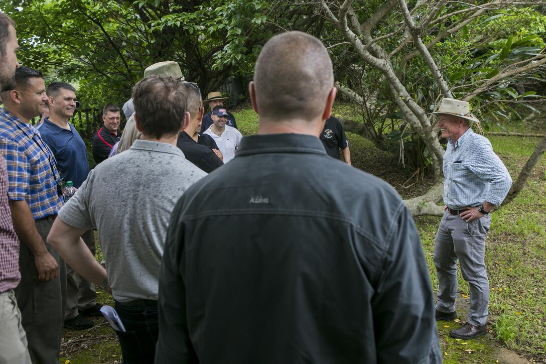 U.S. Marine Corps Lt. Gen. Lawrence D. Nicholson, III Marine Expeditionary Force (MEF) commanding general, speaks to III MEF staff members during a Battle of Okinawa Tour on Okinawa, Japan, May 15, 2017. The battle tour was conducted to build a greater understanding of Marine Corps history on Okinawa through facilitated discussion and a guided tour, while building camaraderie and esprit de corps among the III MEF staff. (U.S. Marine Corps photo by MCIPAC Combat Camera Lance Cpl. Sean M. Evans)