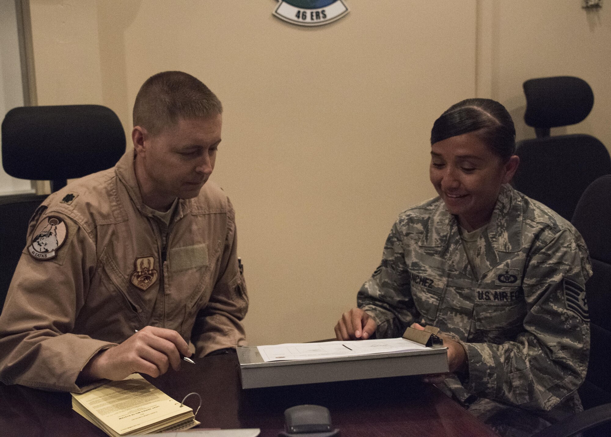 This week’s Rock Solid Warrior is TSgt Andrea Sanchez, a 46th Expeditionary Attack Squadron, squadron aviation resource manager, deployed from Luke Air Force Base, Ariz. The Rock Solid Warrior program is a way to recognize and spotlight the Airmen of the 386th Air Expeditionary Wing for their positive impact and commitment to the mission.(U.S. Air Force photo/ Tech. Sgt. Jonathan Hehnly)

