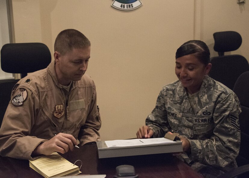 This week’s Rock Solid Warrior is TSgt Andrea Sanchez, a 46th Expeditionary Attack Squadron, squadron aviation resource manager, deployed from Luke Air Force Base, Ariz. The Rock Solid Warrior program is a way to recognize and spotlight the Airmen of the 386th Air Expeditionary Wing for their positive impact and commitment to the mission.(U.S. Air Force photo/ Tech. Sgt. Jonathan Hehnly)

