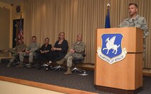 Col. Anthony Mastalir, 50th Space Wing vice wing commander, speaks to Airmen attending the Company Grade Officers’ Council transgender panel at Schriever Air Force Base, Colorado, Wednesday, May 17, 2017. The discussion highlighted obstacles transgender service members face. (U.S. Air Force photo/Senior Airman Arielle Vasquez)
