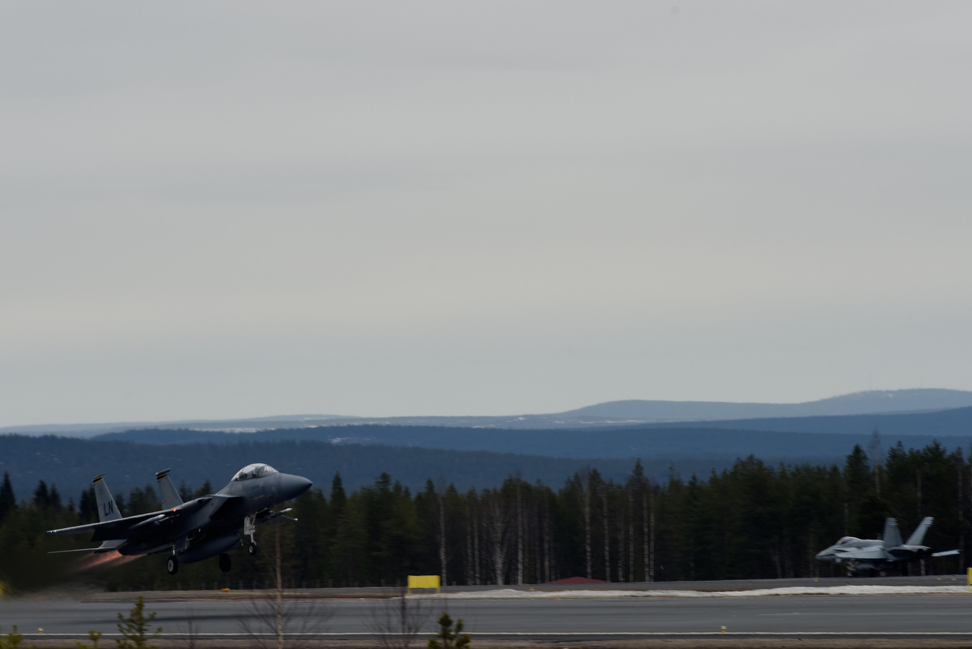 A 493rd Fighter Squadron F-15C Eagle from the 48th Fighter Wing at Royal Air Force Lakenheath, England, takes off from Rovaniemi Air Base, Finland, May 22, in support of Arctic Challenge 2017. Multinational exercises such as ACE 17 are opportunities for the U.S. to continue developing its strong relationship with European allies and partners. (U.S. Air Force photo/Airman 1st Class Abby L. Finkel)