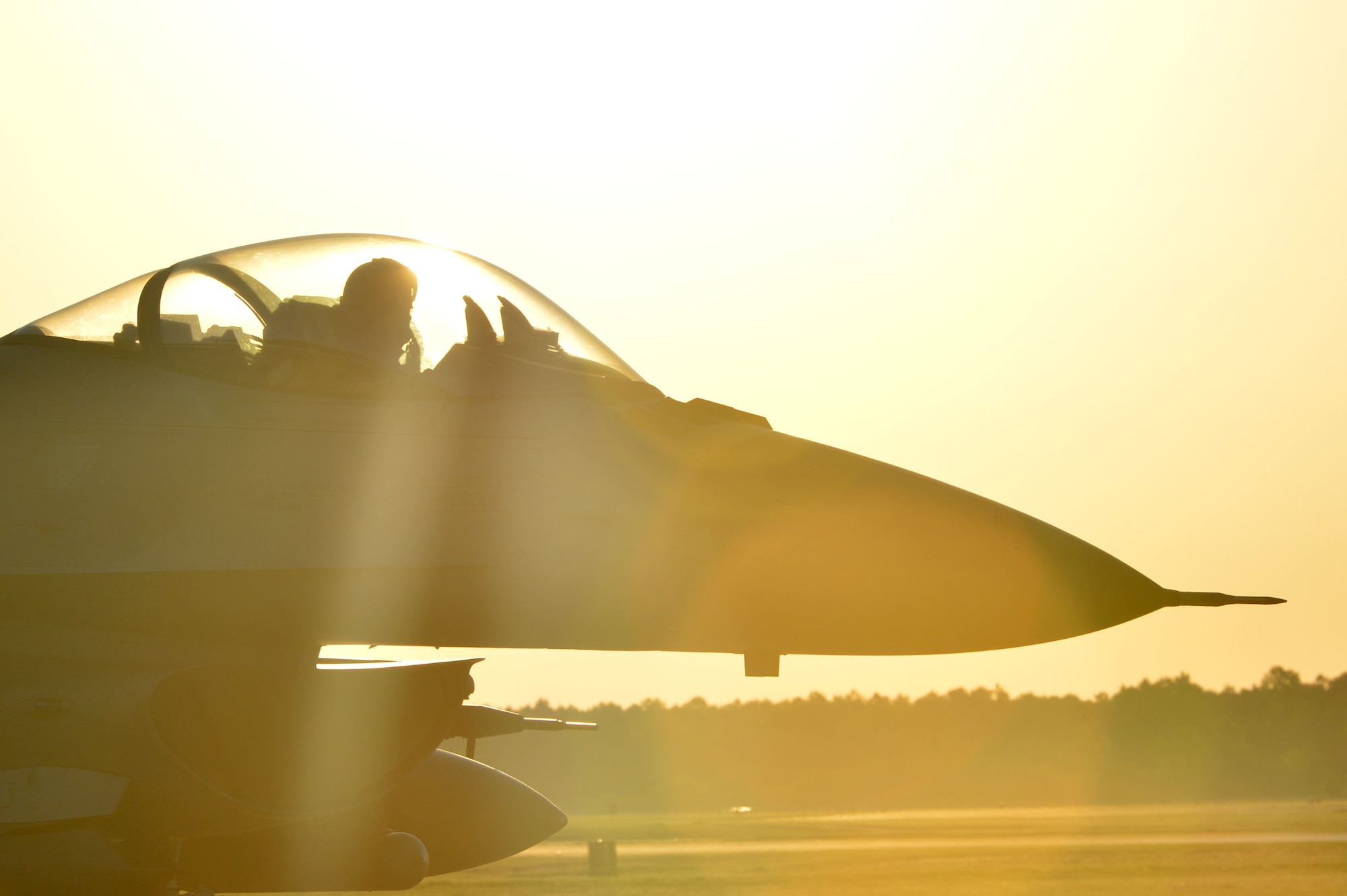 A U.S. Air Force pilot taxis an F-16CM Fighting Falcon on the flight line during operational readiness exercise Weasel Victory 17-07 at Shaw Air Force Base, S.C., May 15, 2017. OREs are utilized by the Defense Department to test service members’ efficiency in a deployed environment. (U.S. Air Force photo by Airman 1st Class Christopher Maldonado)