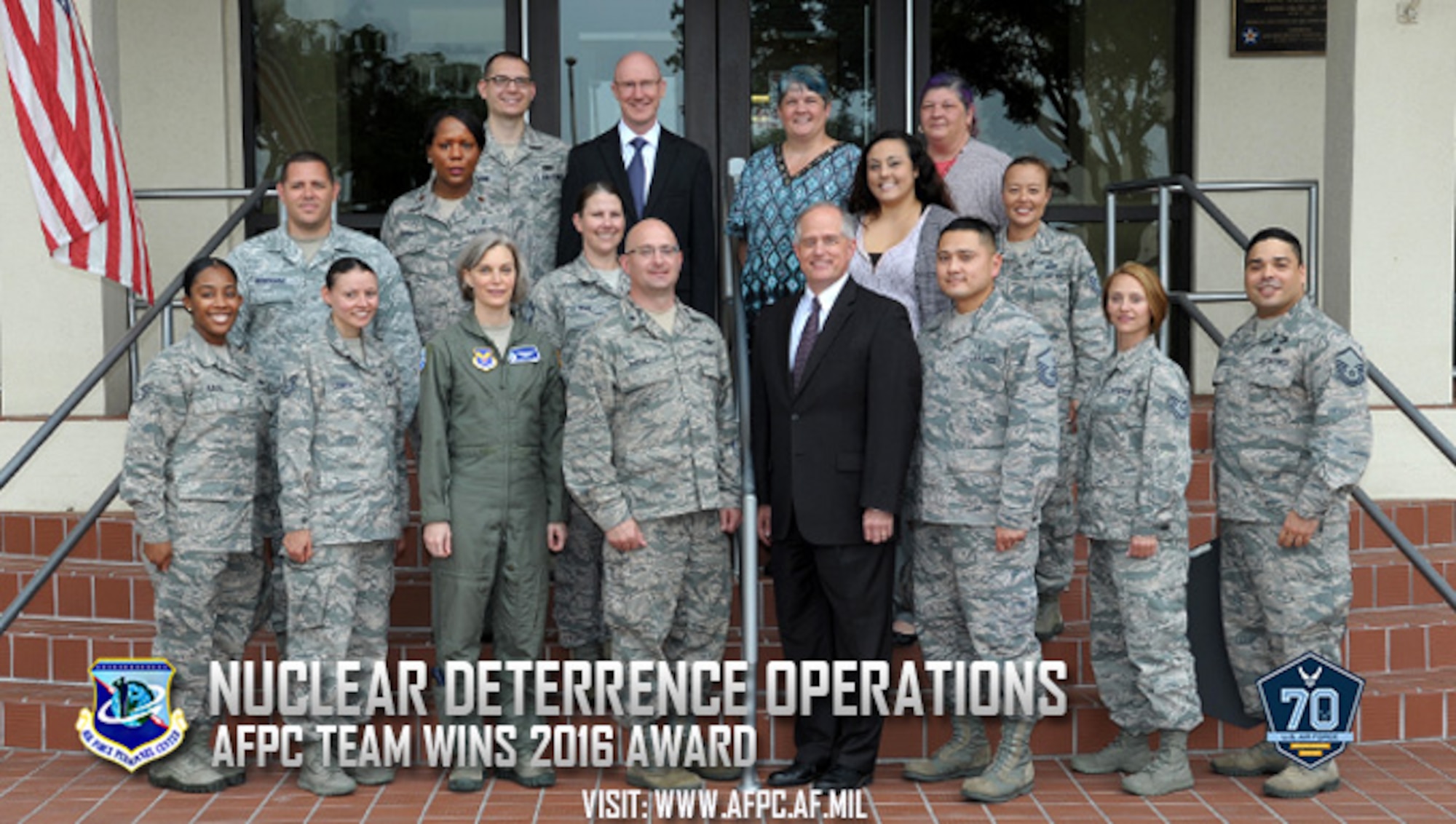 Air Force officials recently announced the winners of the 2016 Nuclear Deterrence Operations, and Nuclear and Missile Operations Awards. Among the distinguished recipients was the Air Force Personnel Center’s Personnel Reliability Program Administrative Qualifications Cell as the winner of the 2016 NDO Team of the Year. (U.S. Air Force courtesy photo)