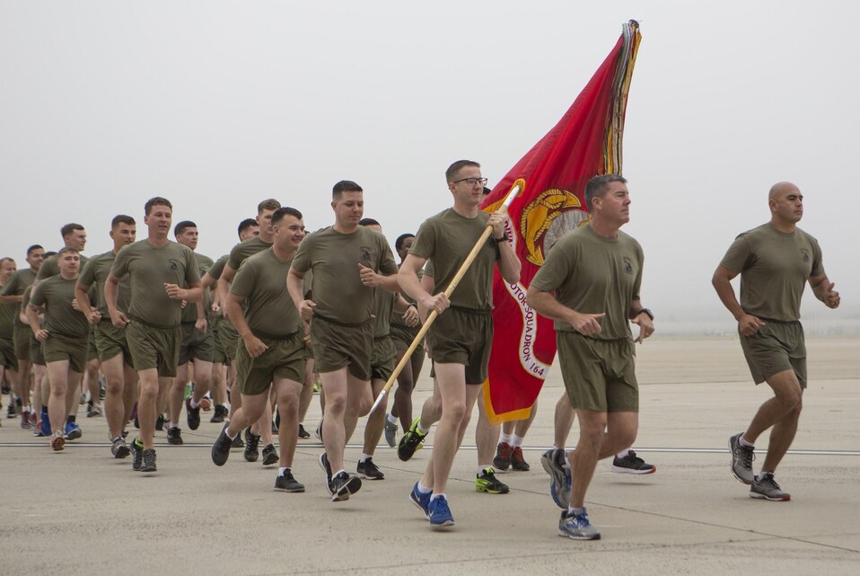 Marines with Marine Aircraft Group (MAG) 39 participate in the MAG-39 “Victory Lap” around the flightline on Marine Corps Air Station Camp Pendleton, Calif., May 22. Marines from 11 squadrons in MAG-39 participated in the run to celebrate a year of aviation excellence. (U.S. Marine Corps photo by Lance Cpl. Liah Smuin/Released)