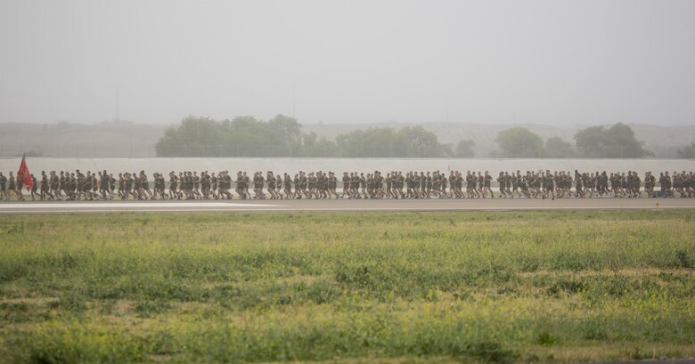 Marines with Marine Aircraft Group (MAG) 39 participate in the MAG-39 “Victory Lap” around the flightline on Marine Corps Air Station Camp Pendleton, Calif., May 22. Marines from 11 squadrons in MAG-39 participated in the run to celebrate a year of aviation excellence. (U.S. Marine Corps photo by Lance Cpl. Liah Smuin/Released)