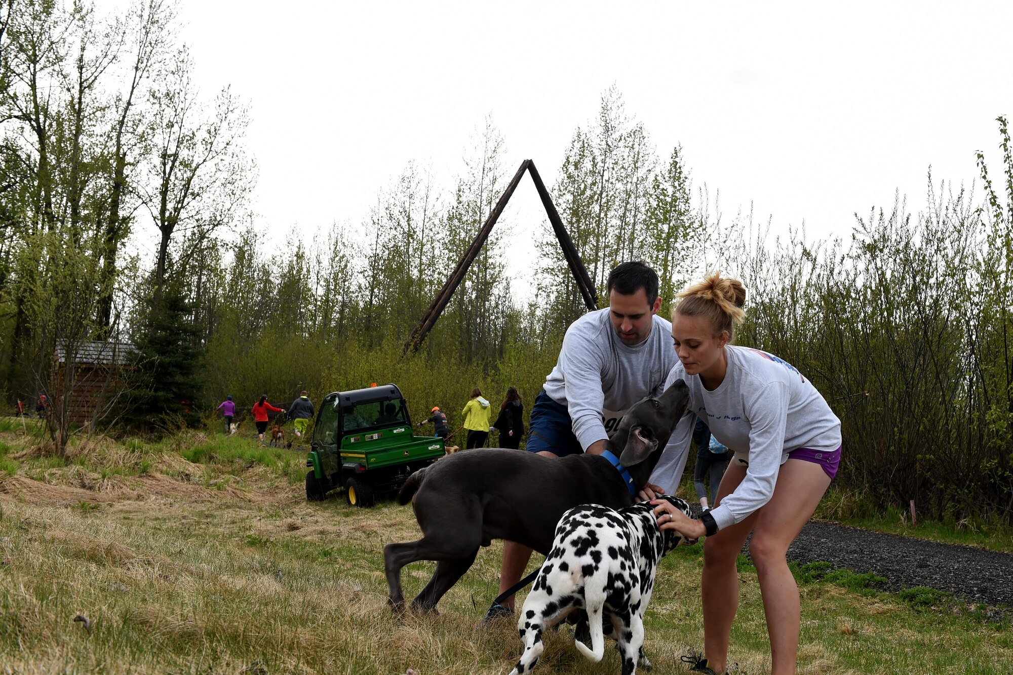 More than 40 Joint Base Elmendorf-Richardson residents raced with their canine companions at the Pet Fun Run 5K at Eagleglen Fitness Park May 19, 2017. First, second and third place finishers received prizes, though all pets were given goodie bags.