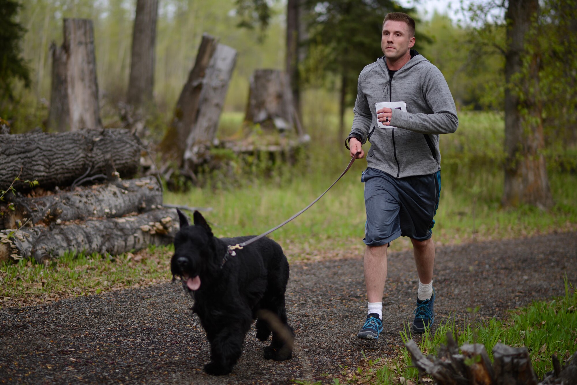 More than 40 Joint Base Elmendorf-Richardson residents raced with their canine companions at the Pet Fun Run 5K at Eagleglen Fitness Park May 19, 2017. First, second and third place finishers received prizes, though all pets were given goodie bags. 