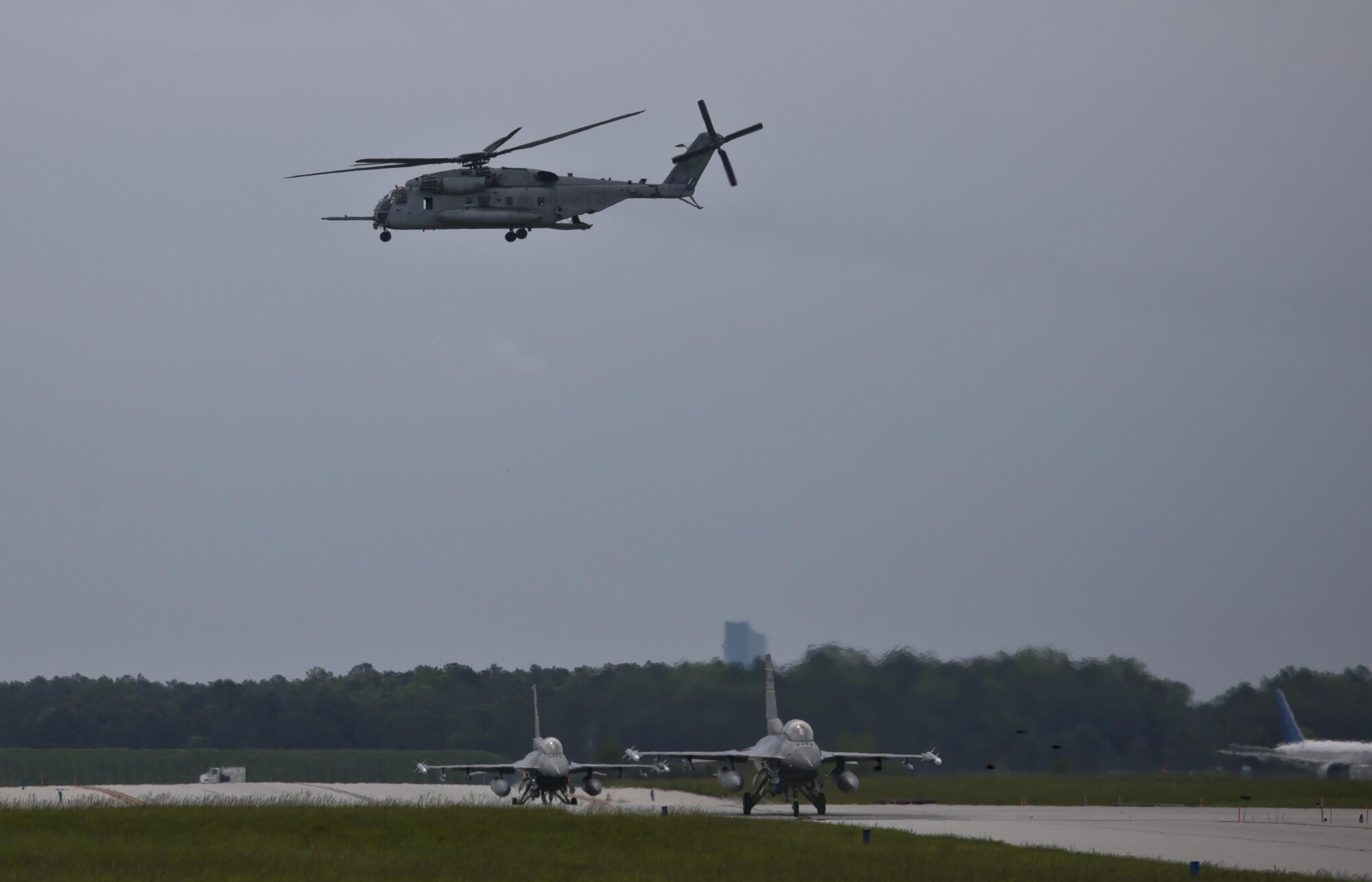 South Carolina Air National Guard F-16D Fighting Falcons from the 169th Fighter Wing taxi for take off during a three-day Aeropsace Control Alert CrossTell live-fly training exercise at Atlantic City Air National Guard Base, N.J., May 23, 2017. Representatives from the Air National Guard fighter wings, Civil Air Patrol, and U.S. Coast Guard rotary-wing air intercept units will conduct daily sorties from May 23-25 to hone their skills with tactical-level air-intercept procedures. (U.S. Air National Guard photo by Master Sgt. Matt Hecht/Released)