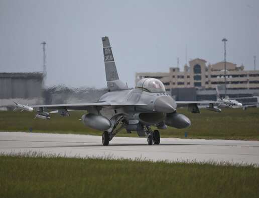 A South Carolina Air National Guard F-16D Fighting Falcon from the 169th Fighter Wing taxis for take off during a three-day Aeropsace Control Alert CrossTell live-fly training exercise at Atlantic City Air National Guard Base, N.J., May 23, 2017. Representatives from the Air National Guard fighter wings, Civil Air Patrol, and U.S. Coast Guard rotary-wing air intercept units will conduct daily sorties from May 23-25 to hone their skills with tactical-level air-intercept procedures. (U.S. Air National Guard photo by Master Sgt. Matt Hecht/Released)