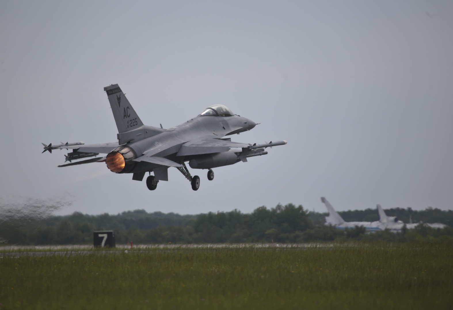 A New Jersey Air National Guard F-16C Fighting Falcon from the 177th Fighter Wing takes off for a flight during a three-day Aeropsace Control Alert CrossTell live-fly training exercise at Atlantic City Air National Guard Base, N.J., May 23, 2017. Representatives from the Air National Guard fighter wings, Civil Air Patrol, and U.S. Coast Guard rotary-wing air intercept units will conduct daily sorties from May 23-25 to hone their skills with tactical-level air-intercept procedures. (U.S. Air National Guard photo by Master Sgt. Matt Hecht/Released)