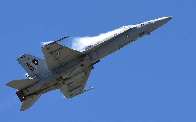 The F-18A Legacy Hornet demonstration was one of the highlights of the 2017 Star Spangled Salute Air Show May 20, 2017, at Tinker Air Force Base, Oklahoma. (Air Force photo by April McDonald)