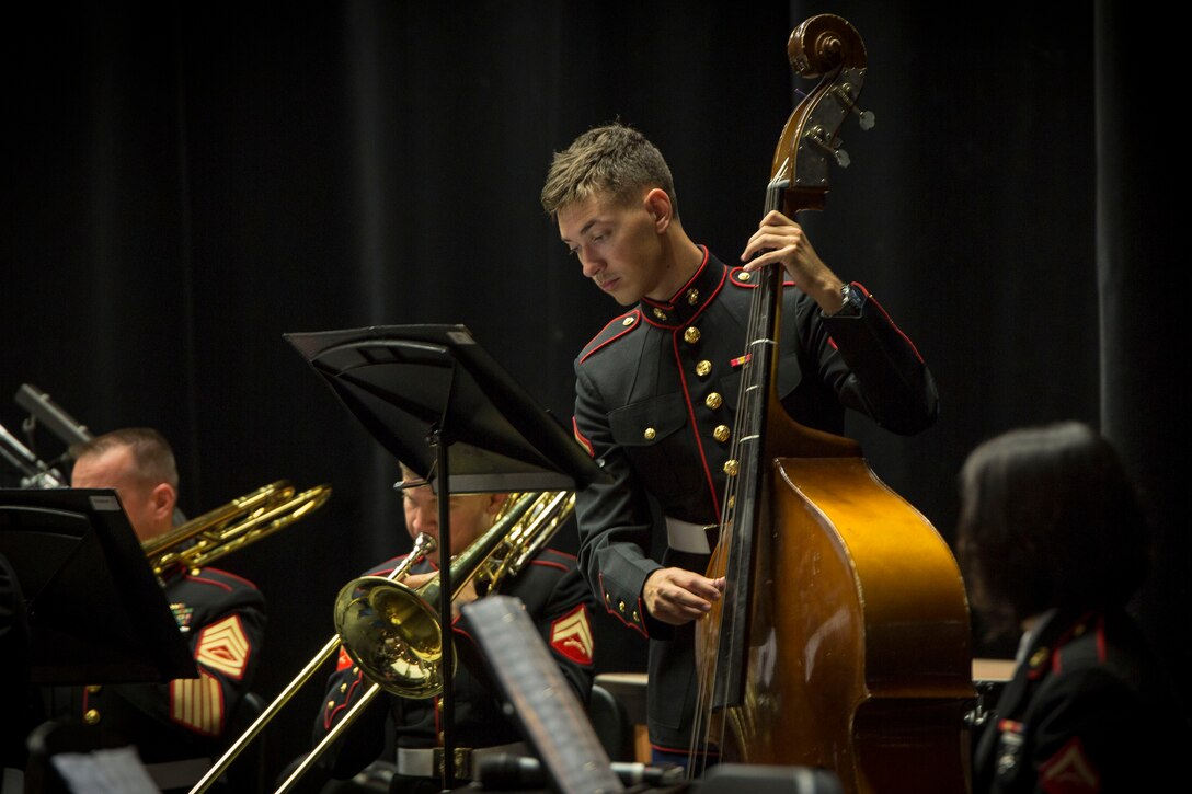 Marine Corps musicians perform for students at Stuttgart High School in Boeblingen, Germany, May 22, 2017. The band’s tour celebrated the relationship between the Marine Corps and Germany, highlighting the Marine Corps’ first concert band performances in the country. Marine Corps photo by Cpl. Dana Beesley