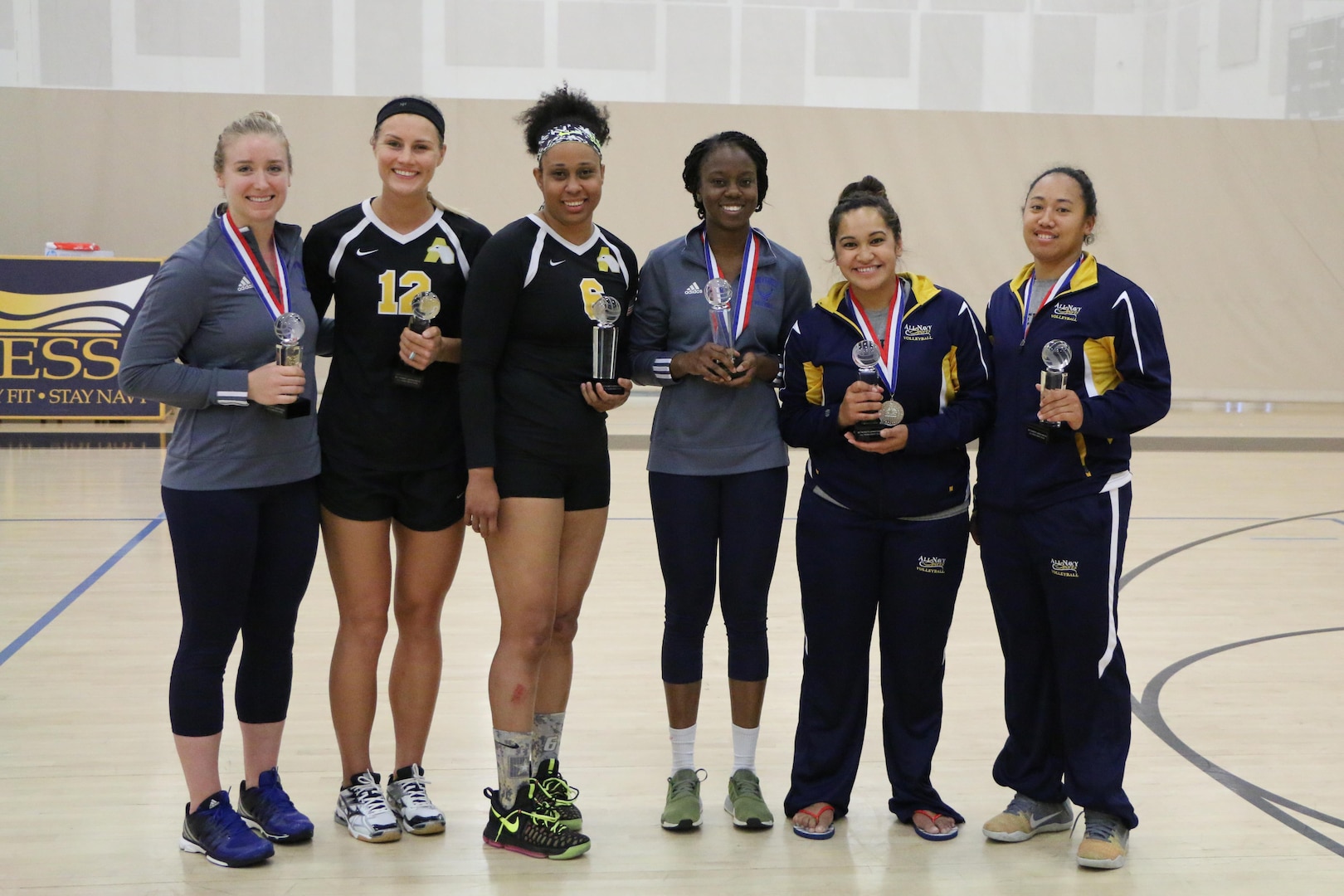 Your 2017 U.S. Armed Forces Women's Volleyball All-Tournament Team.  Selections made immediately following the last match of the 2017 Armed Forces Women's Volleyball Championship at Naval Station Mayport, Florida held 17-21 May. 
1st Lt Hillary Keltner, Air Force
1LT Megan Wilton, Army
SGT Latoya Marshall, Army
2d Lt Felicia Clement, Air Forces
HN Denise Altualevao, Navy
PO3 Angelina Pulu, Navy