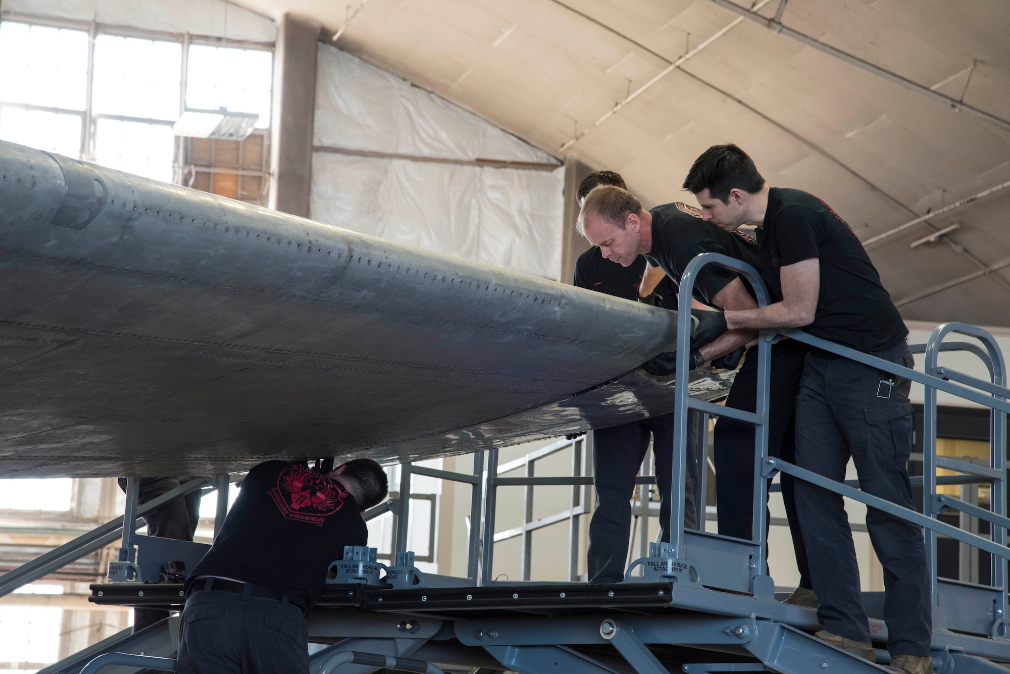 DAYTON, Ohio -- Restoration crews from the National Museum of the U.S. Air Force install the final wing-tip on the Boeing B-17F Memphis Belle™ on March 22, 2017. The famed B-17F Memphis Belle™ and its crew became iconic symbols of the heavy bomber crews and support personnel who helped defeat Nazi Germany. The Memphis Belle was the first US Army Air Forces heavy bomber to return to the US after completing 25 combat missions over Europe. The USAAF chose the Memphis Belle for a highly-publicized war bond tour from June-August 1943, and its crew was celebrated as national heroes. The aircraft and crew were also the subject of two widely-seen Hollywood movies (one in 1944 and another in 1990). The Memphis Belle will be placed on public display at the museum on May 17, 2018. (U.S. Air Force photo by Ken LaRock)