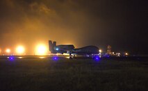 In the early morning hours of May 24, an RQ-4 Global Hawk landed at Robins Air Force Base. Aircraft routinely fly to Robins but this was the first one to land without a pilot onboard. To prepare for its arrival a building-based launch and recovery element was established. Robins maintenance professionals will provide an organic paint capability during the aircraft's stay here. (U.S. Air Force photos by Tommie Horton)