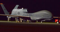 In the early morning hours of May 24, an RQ-4 Global Hawk landed at Robins Air Force Base. Aircraft routinely fly to Robins but this was the first one to land without a pilot onboard. To prepare for its arrival a building-based launch and recovery element was established. Robins maintenance professionals will provide an organic paint capability during the aircraft's stay here. (U.S. Air Force photos by Tommie Horton)
