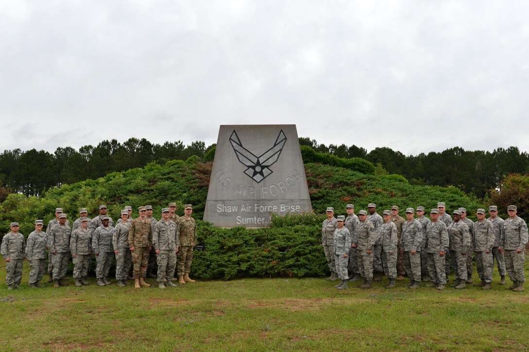 Team Shaw master sergeant selectees stand for a photo at Shaw Air Force Base, S.C., May 24, 2017. Out of the 5,166 promotees selected around the Air Force, 63 are from Shaw. (U.S. Air Force photo by Airman 1st Class Christopher Maldonado)