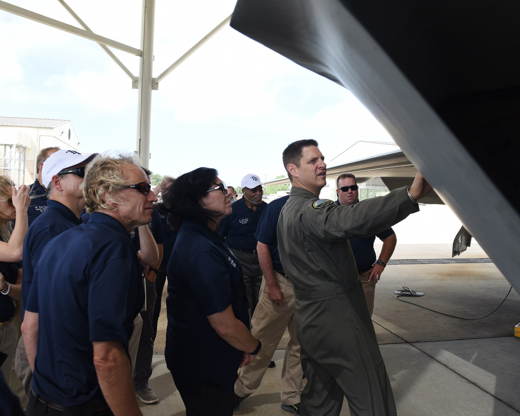 F-22 pilot and vice commander for the 325th Fighter Wing, Col. Joseph Kunkel, shows Scott some of the reasons why the F-22 maintains air superiority in the skies. The civics also received a tour of the 601st Air Operations Center, whose primary role is to plan, direct and assess air and space operations for the entirety of the American Aerospace Defense Command (NORAD) and U.S. Northern Command. 