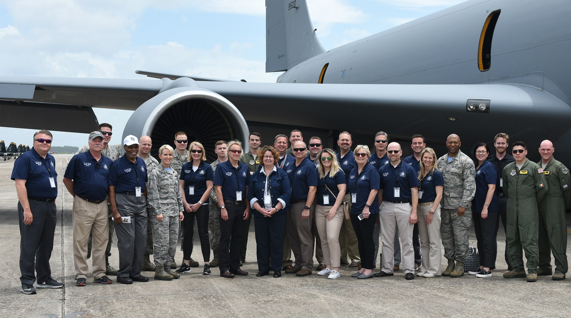 Scott civic leaders pose with the flight crew from the 906th Air Refueling Squadron while at Tyndall Air Force Base, Fla., before heading home after and two-day tour of Tyndall and MacDill AFB, also located in Florida. The tour exposed 18 civic leaders to Air Mobility Command’s global mobility mission and how AMC fuels the fight for our nation and allies.
