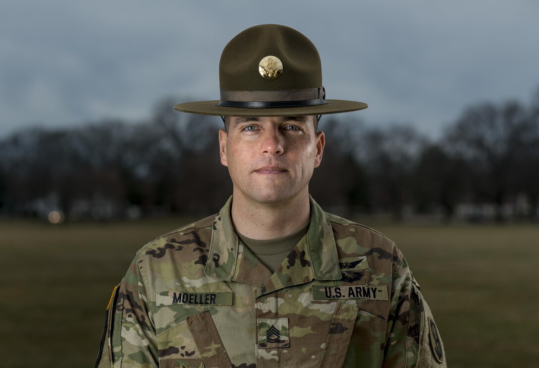 Sgt. 1st Class Joshua Moeller, U.S. Army Reserve drill instructor and the 2016 U.S. Army Noncommissioned Officer of the Year, participates in a marketing photo shoot organized by the Office of the Chief of Army Reserve at Fort Belvoir, Virginia, Feb. 14, to promote the U.S. Army Reserve. (U.S. Army Reserve photo by Master Sgt. Michel Sauret)