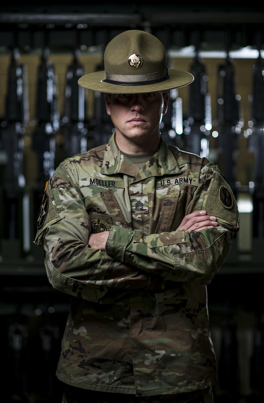 Sgt. 1st Class Joshua Moeller, U.S. Army Reserve drill instructor and the 2016 U.S. Army Noncommissioned Officer of the Year, participates in a marketing photo shoot organized by the Office of the Chief of Army Reserve at Fort Belvoir, Virginia, Feb. 14, to promote the U.S. Army Reserve. (U.S. Army Reserve photo by Master Sgt. Michel Sauret)