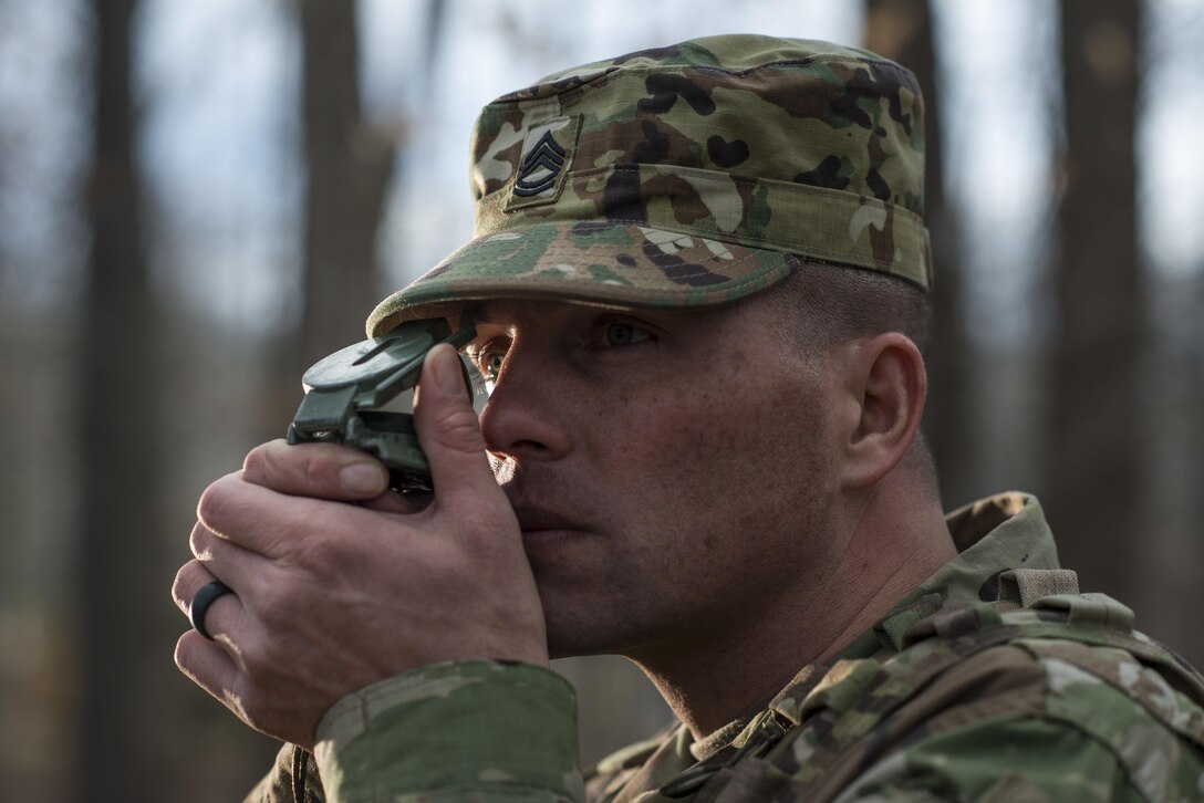 Sgt. 1st Class Joshua Moeller, U.S. Army Reserve drill instructor and the 2016 U.S. Army Noncommissioned Officer of the Year, participates in a marketing photo shoot organized by the Office of the Chief of Army Reserve at Fort Belvoir, Virginia, Feb. 14, to promote the U.S. Army Reserve. (U.S. Army Reserve photo by Master Sgt. Michel Sauret)