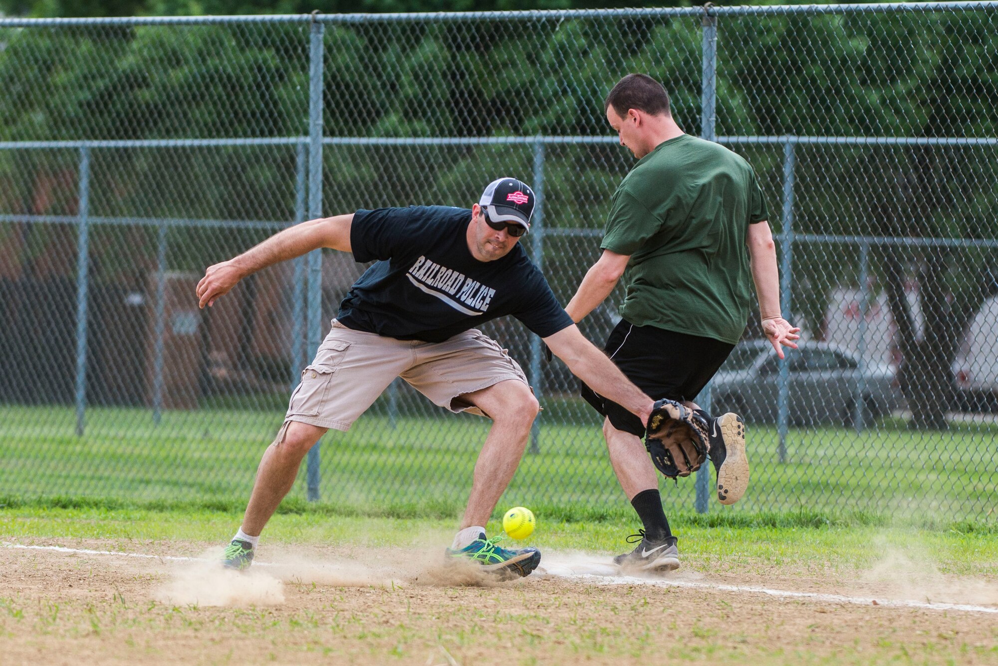 Scott's military police and first responders, along with law enforcement members from the surrounding communites, gathered together to play softball May 17 at Scott Air Force Base, Illinois. The gathering of everyone helped boost the comroderie with the base and local law enforcement. (U.S. Air Force photos/ Senior Airman Tristin English)