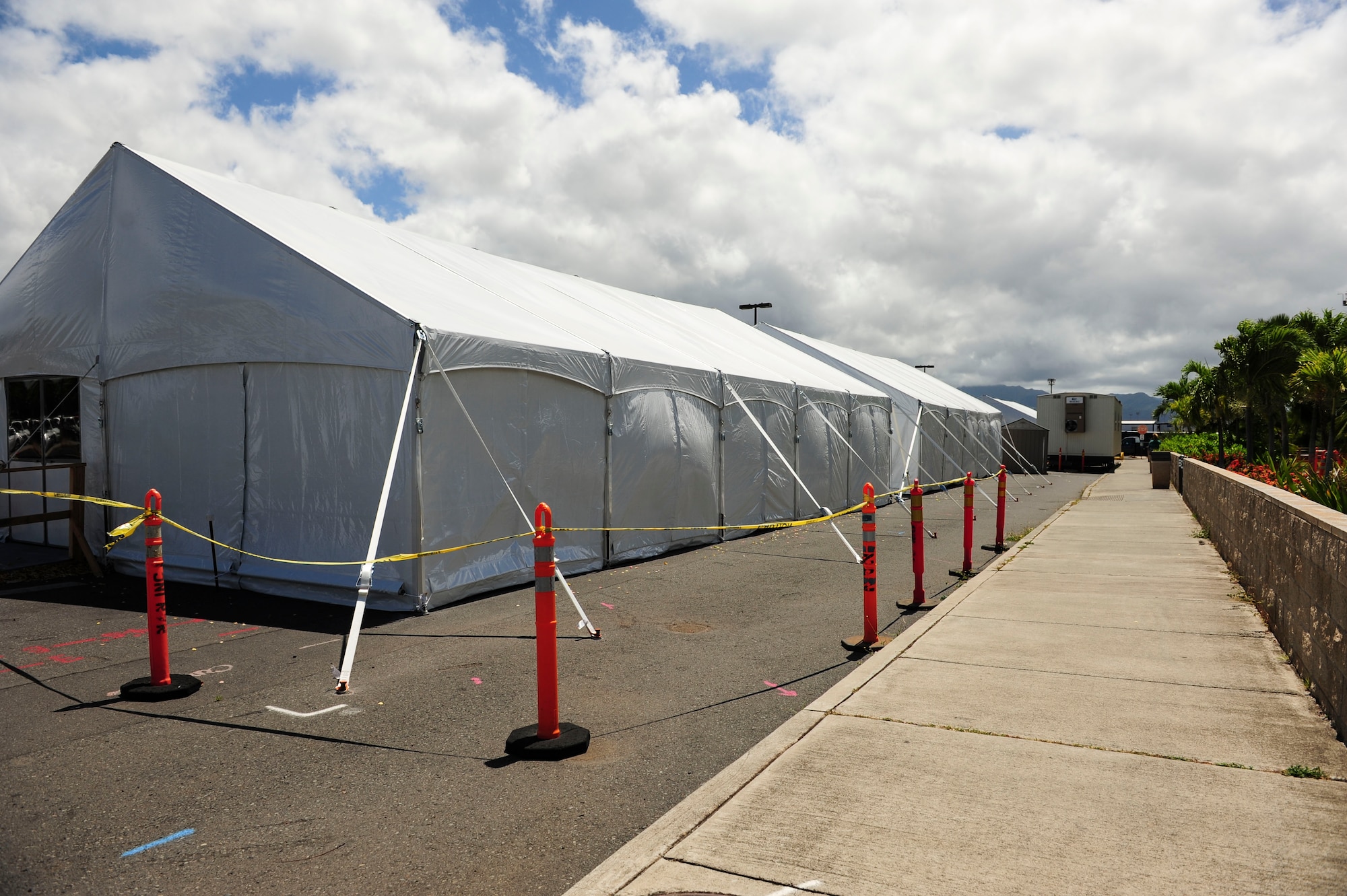 Air Mobility Command’s Space-A Passenger Terminal on Joint Base Pearl Harbor-Hickam, Hawaii, entered Phase II of its renovation plan, May 22, 2017.  Phase II involves the shutdown of the main concourse with services operating out of temporary tents. Anticipated completion of the $20.5 million dollar infrastructure project is set for Spring 2018. (U.S. Air Force photo by Tech. Sgt. Heather Redman)