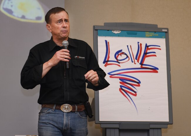 U.S. Army Ret Lt. Col. Dave Grossman, now author and psychologist, gives a speech about resiliencey to violence during Joint Base Charleston’s Annual Prayer Luncheon at the Charleston Club May 23, 2017. Grossman explained the psychology of fear and suggested how emotions such as love and compassion can negate its physical and mental impacts. The National Prayer Luncheon is an annual event held to bring community members together for prayer and fellowship.